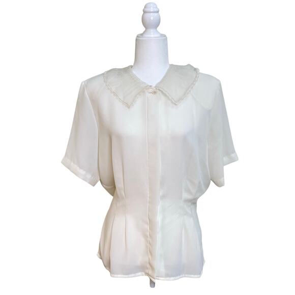 Susan Bristol Tops - Vintage Susan Bristol Size 12 Off-White Sheer Cottagecore Button up Blouse Shirt